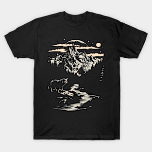 Majestic Wilderness: Lone Wolf and Mountain Landscape Tee for her for him, men and woman T-Shirt